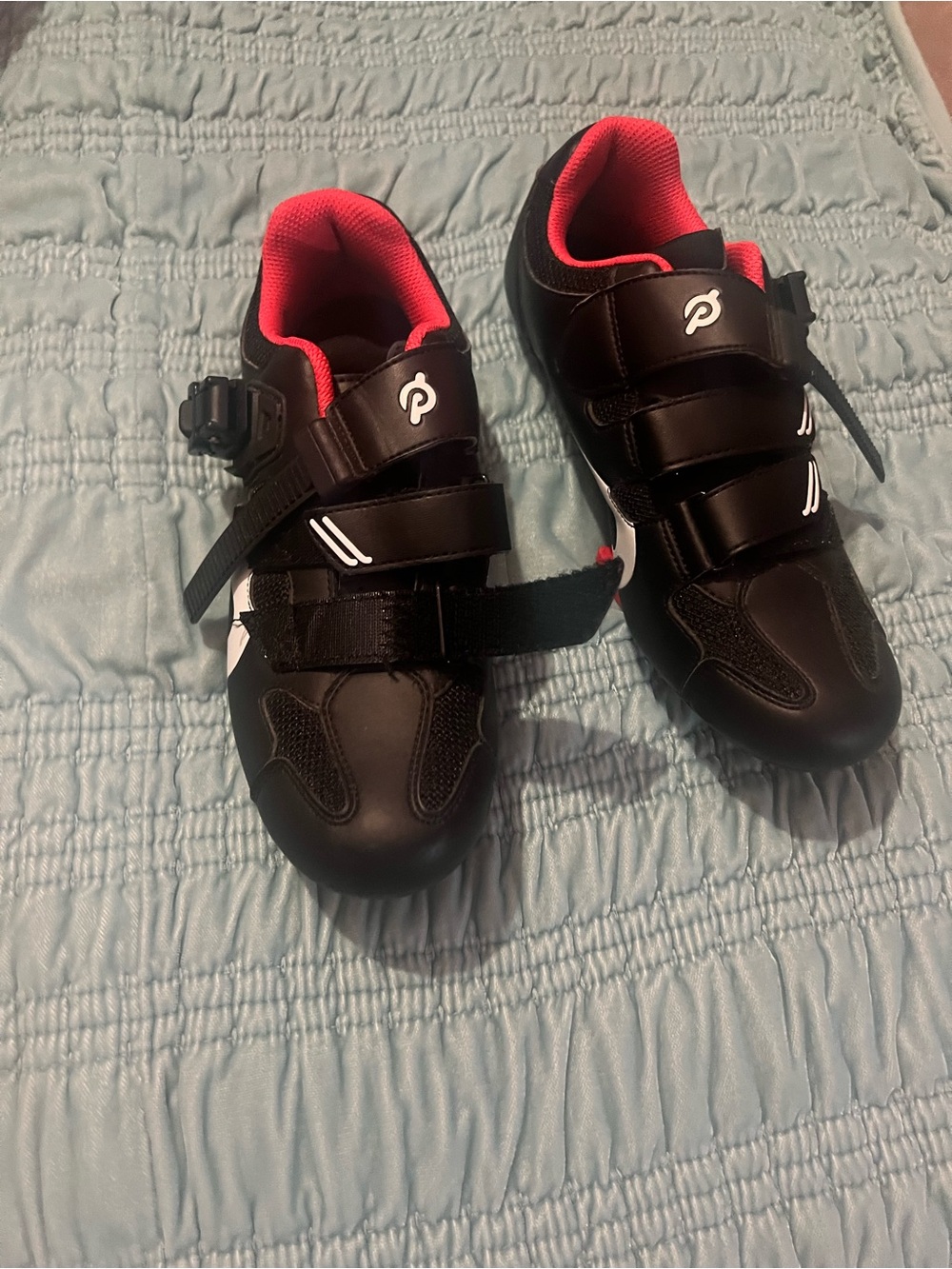 Peloton Black Cycling Shoes with Pink Lining - Triple Strap Closure